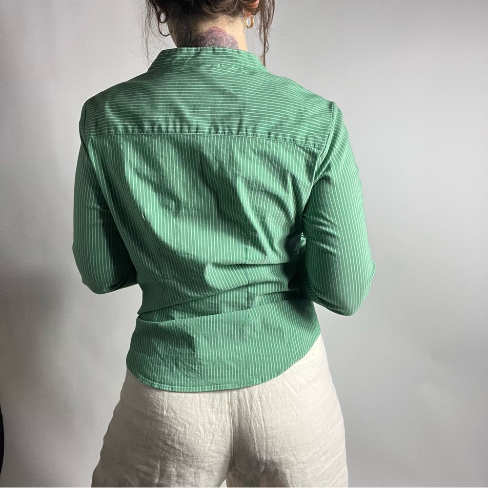 ANTHROPOLOGIE MAEVE Tie Waist Striped Green Button Down Shirt Womens 6 - Picture 3 of 6